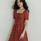 Square Neck Flower Mini Dress VAS0195