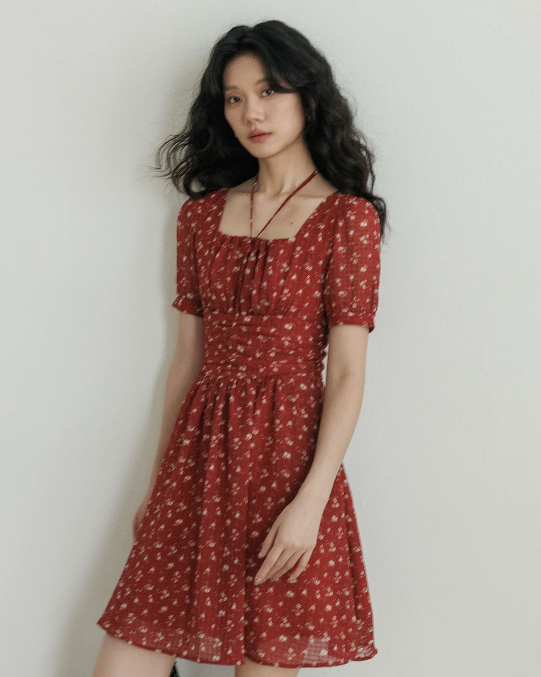 Square Neck Flower Mini Dress VAS0195