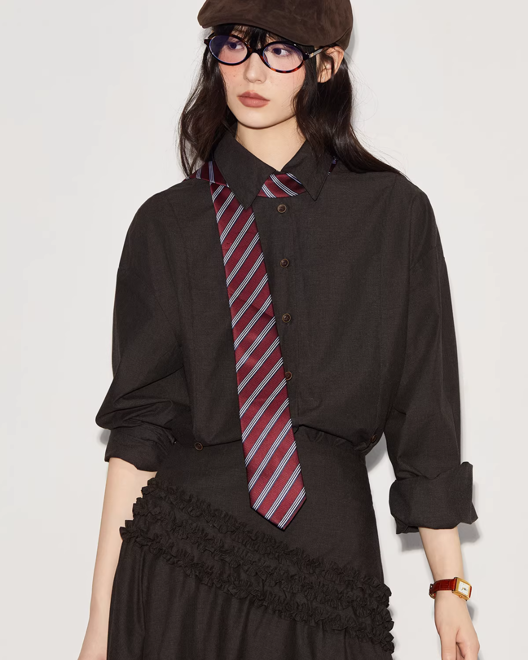 Vintage Brushed Two-Way Shirt / Pleated Lace Skirt BBK0006