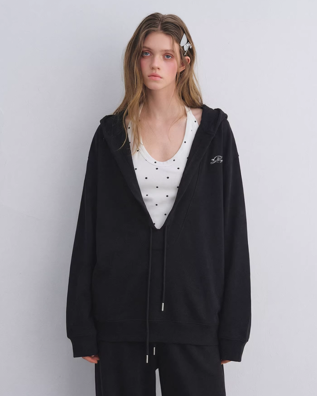 Polka Dot Vest V-Neck Hoodie / Loose Casual Sweatpants ASG0080