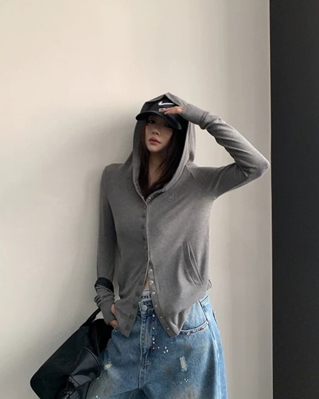 Snap Button Hooded Cardigan YLS1039