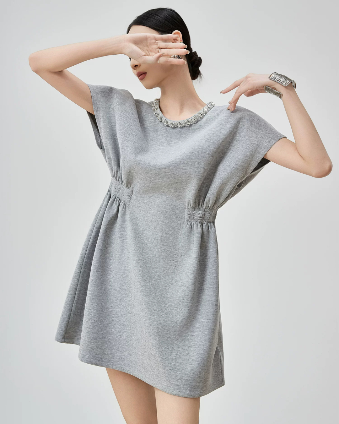 Waist Gather Sweatshirt Mini Dress FER0275