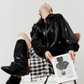 Vintage Leather Jacket / Asymmetrical Check Skirt LLA0528