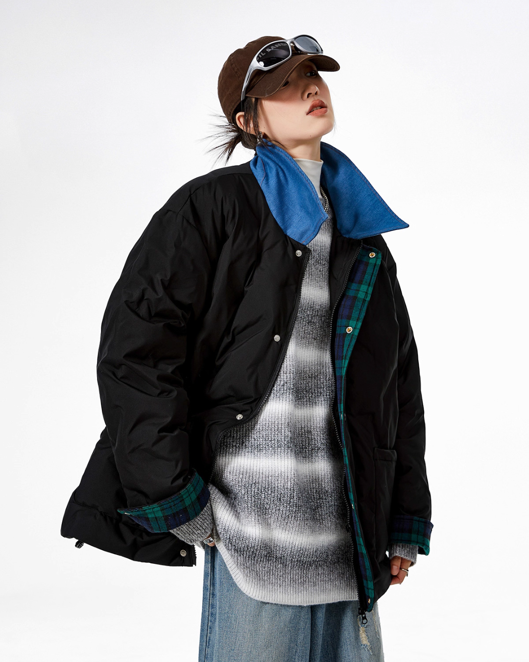 Color Block Collar Down Jacket ICM0108