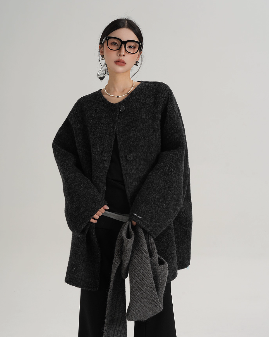 Hood Scarf Mid Length Wool Coat SRS0358