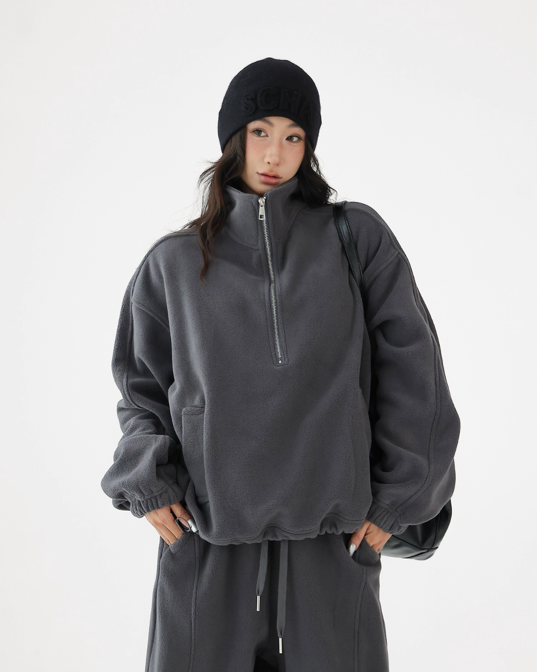 Half-Zip Stand Collar Fleece Top / Wide-Leg Sweatpants ACS0300