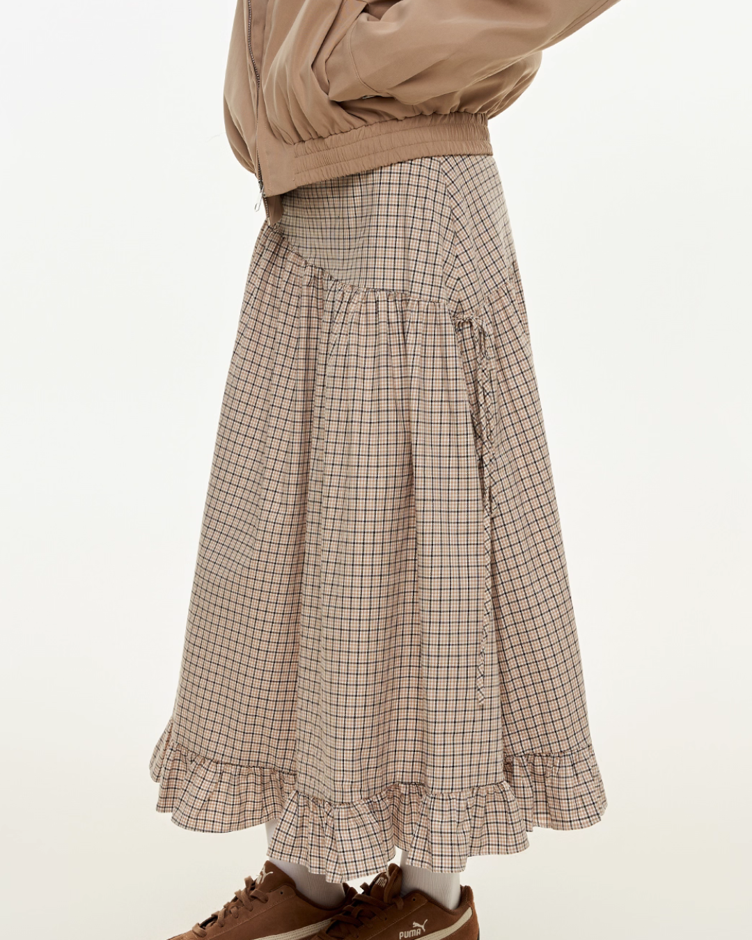 Retro Check Patchwork Jacket / A-Line Skirt MDB0011