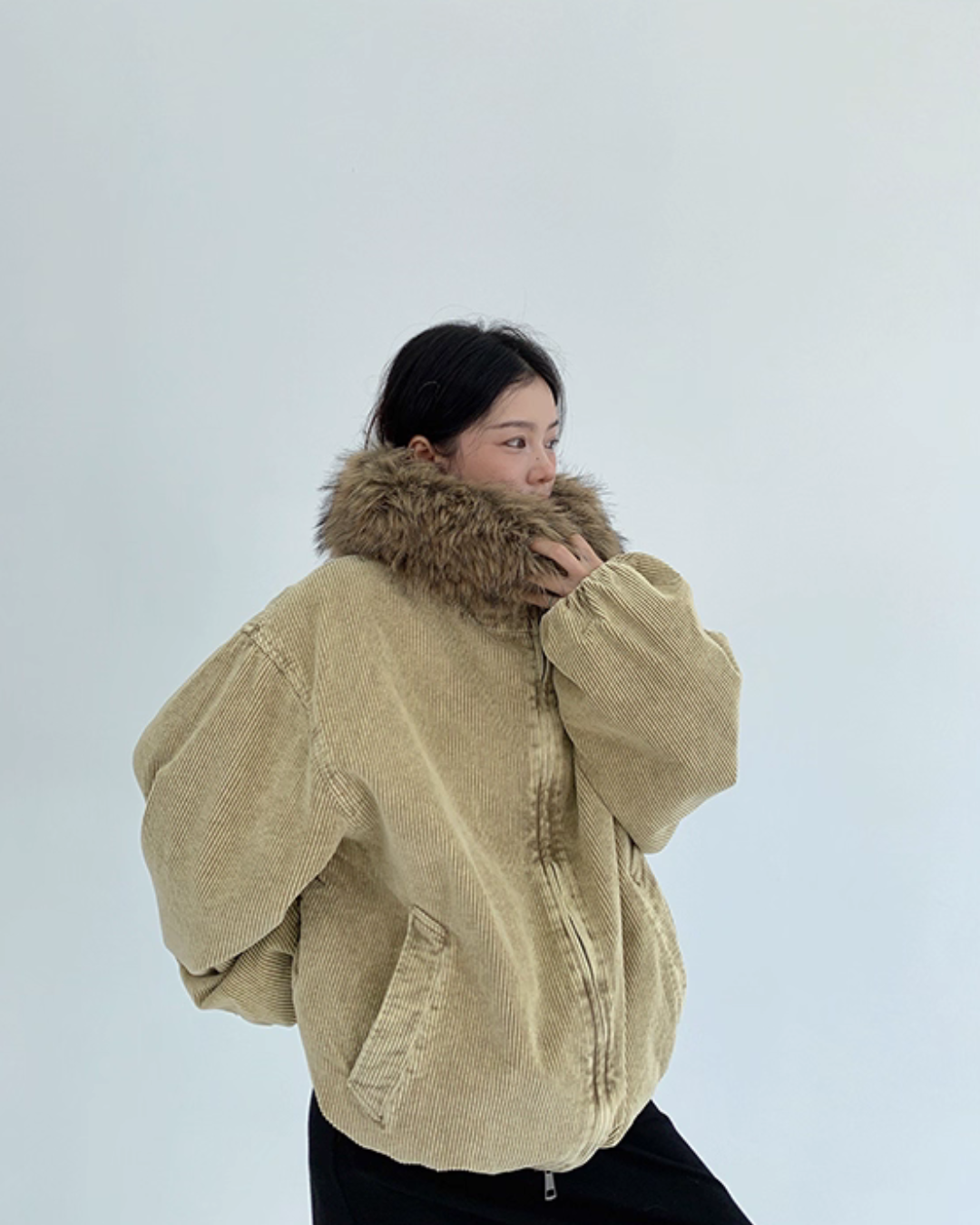Fur Corduroy Double-Zip Jacket YLS0993