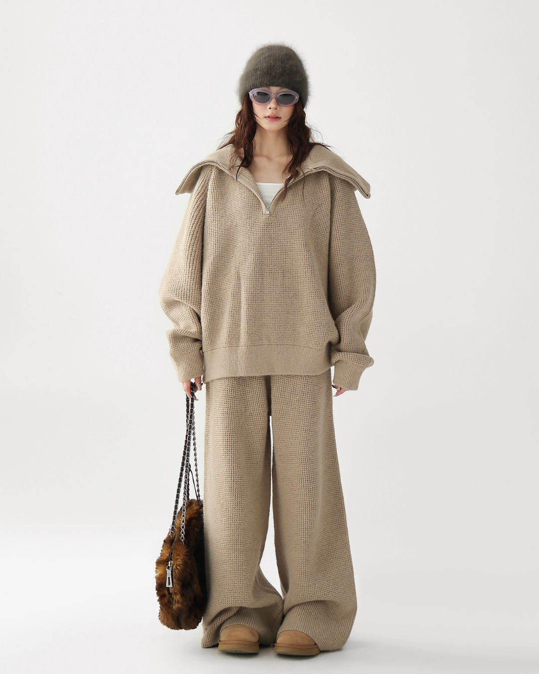 Half-Zip Knit Top / Loose Wide Pants ACS0336