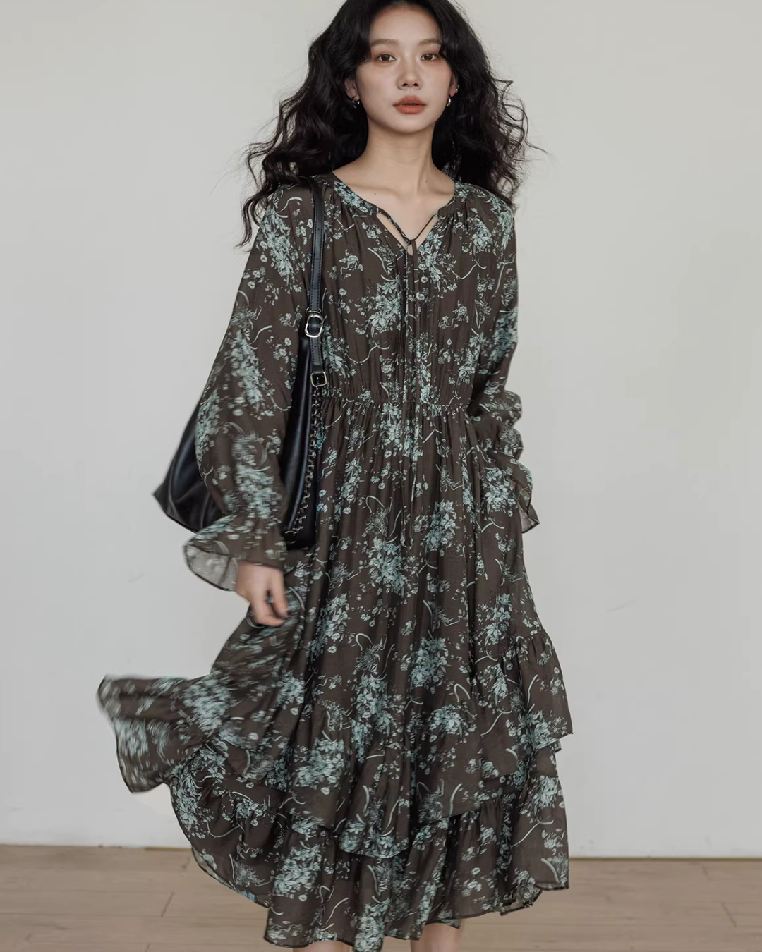 V-Neck Floral Vintage Shirt Dress VAS0192