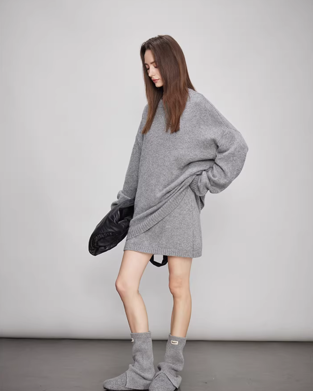 Sheep Wool Pullover Knit Top / Waist Short Skirt TEO0004