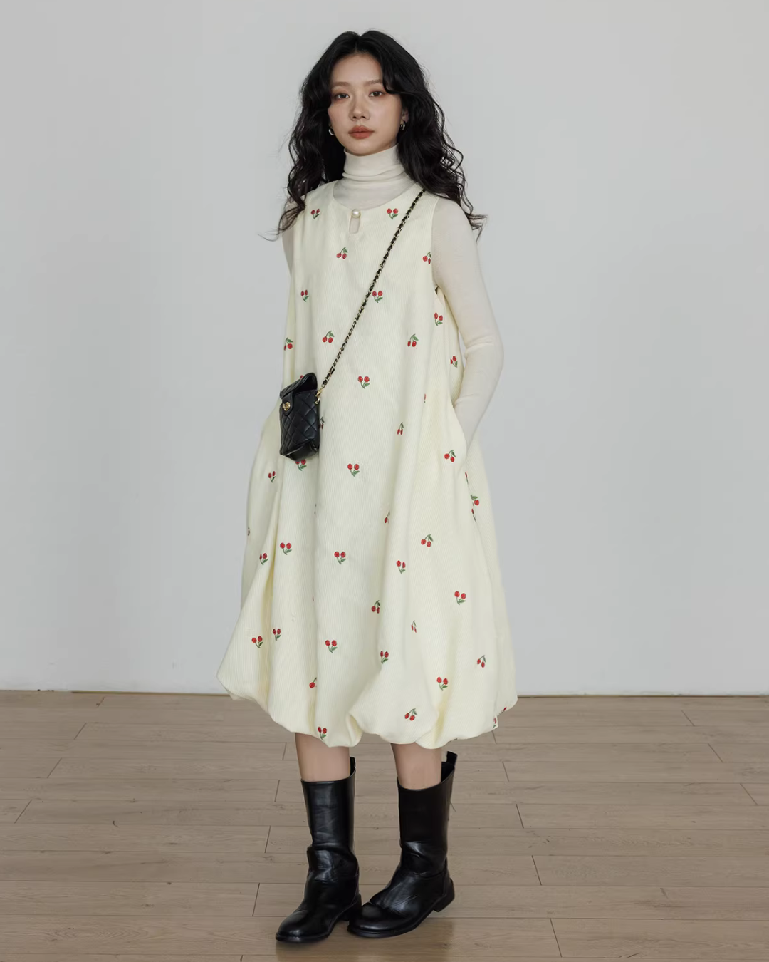 Crew Neck Cherry Vest Dress VAS0187