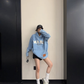 Oversize Retro Embroidered Denim Hoodie YLS1077