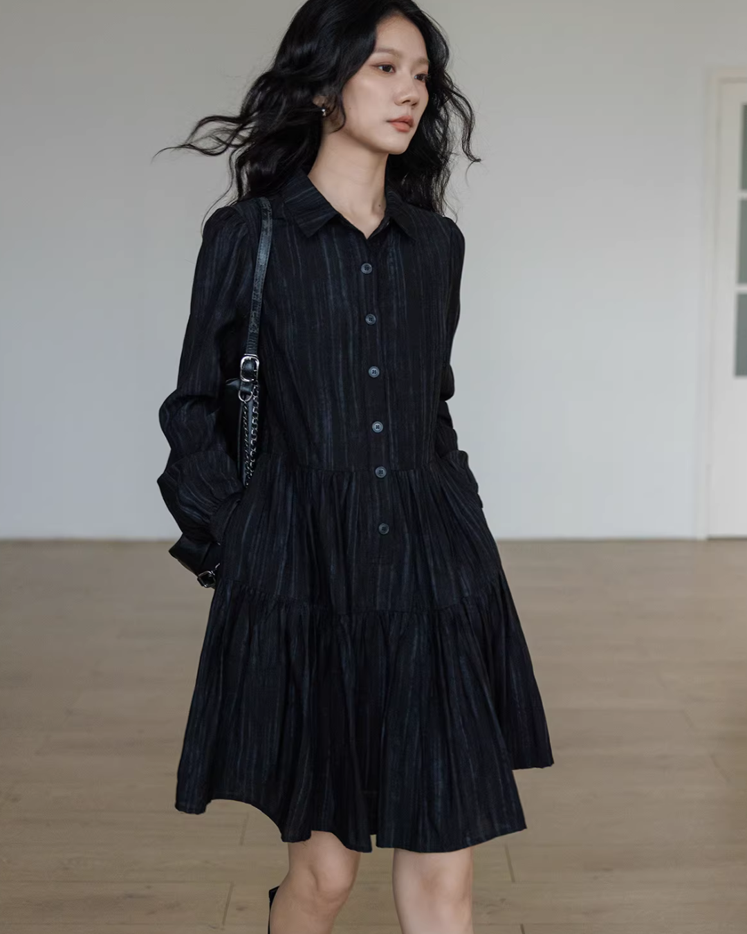 Polo Collar Long-Sleeve Dress VAS0190
