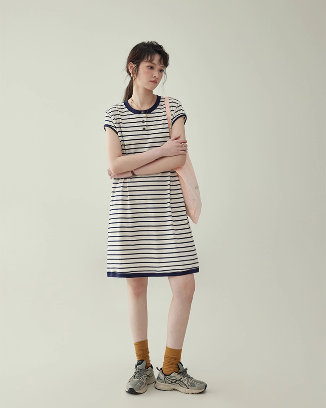 Striped Round Neck T-Shirt Dress AMU0037