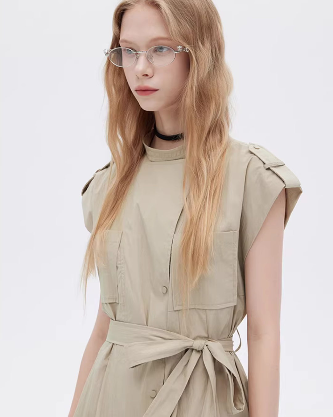 Flap Pocket French Sleeve Shirt Dress SHN0037