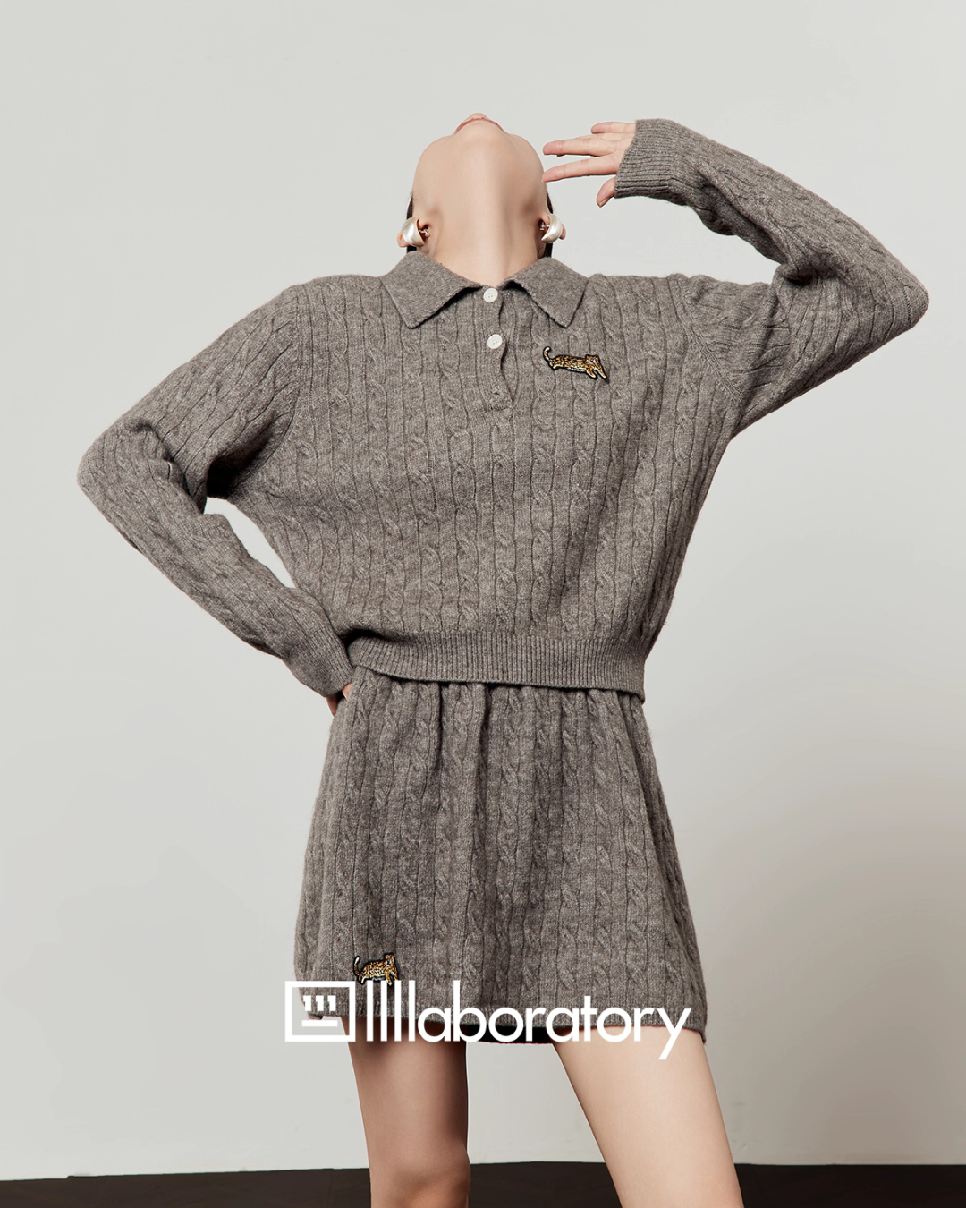 Cable Half-Button Knit Top / Mini Skirt  LLA0563