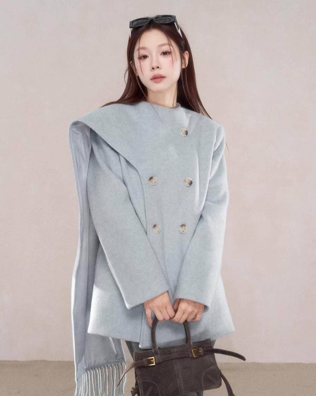 Scarf Collar Double Breasted Wool Coat WDB0003