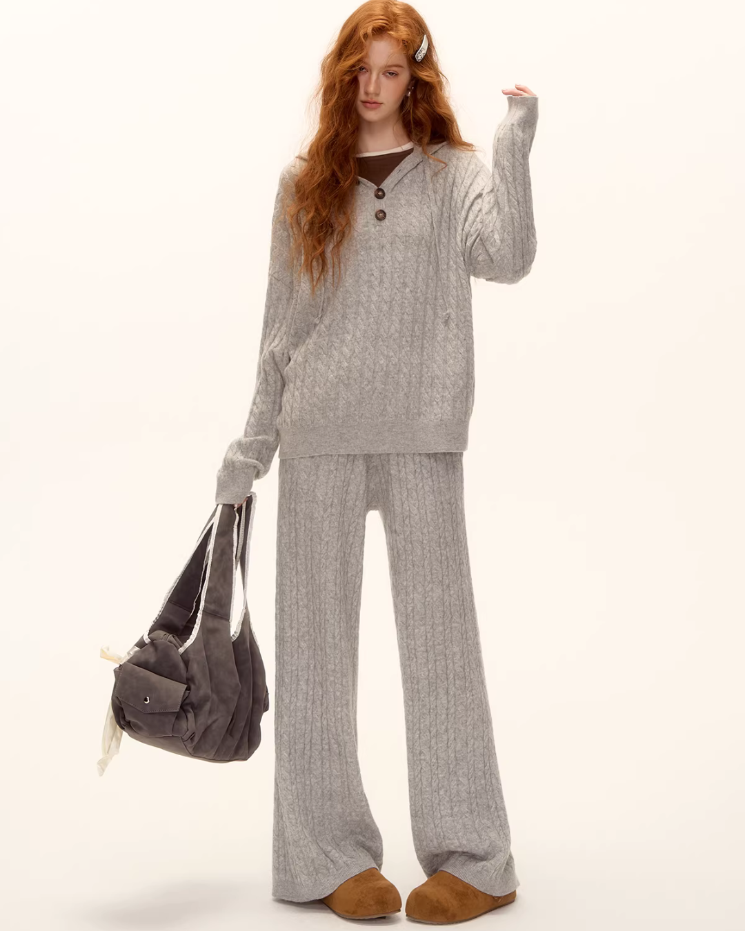 Wool Half-Button Knit Hoodie / Wide Pants ASG0073