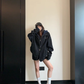 Labeled Button Double Zip Hoodie YLS1076