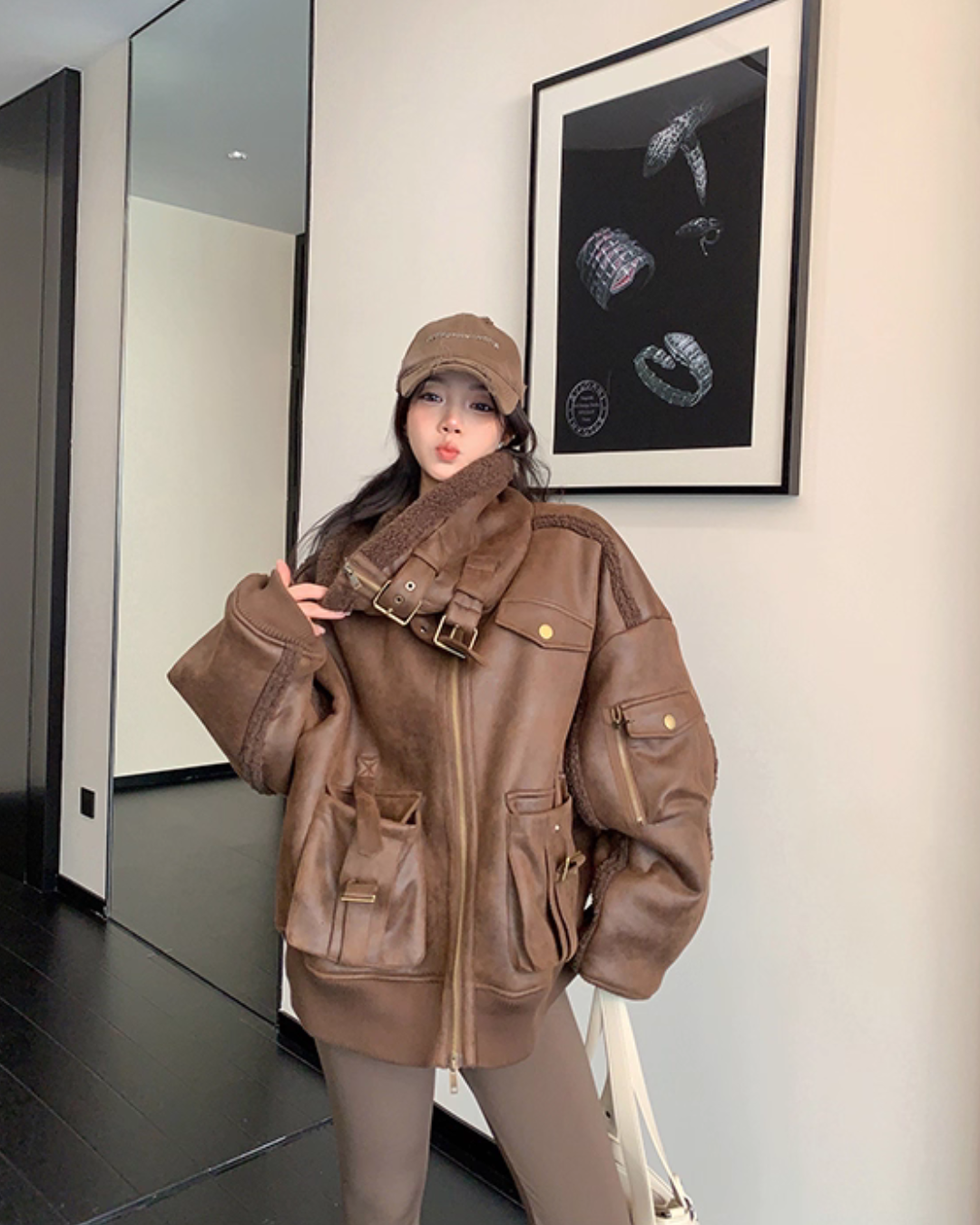 Vintage Leather Faux Fur Jacket YLS1005