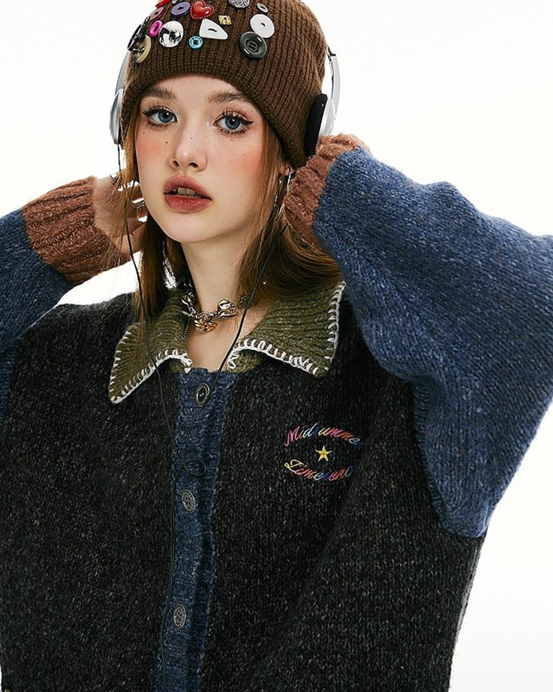 Contrast Color Knit Jacket IMO0111