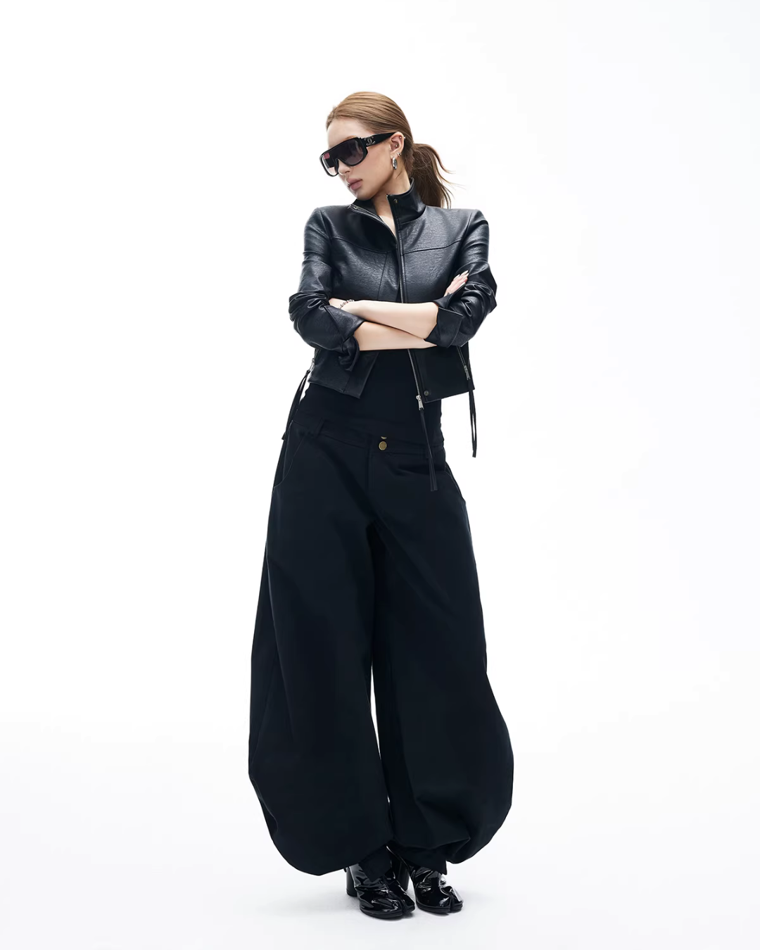 Leather Stand Collar Short Jacket IMX0005