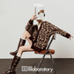 V-Neck Leopard Knit Cardigan / Leather Mini Skirt / Apricot Shirt LLA0531