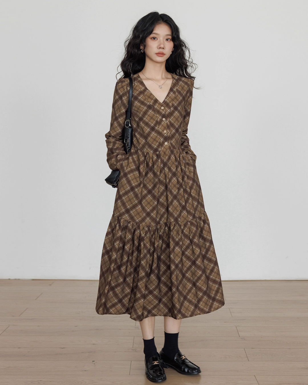 V-Neck Paid Long Dress VAS0161