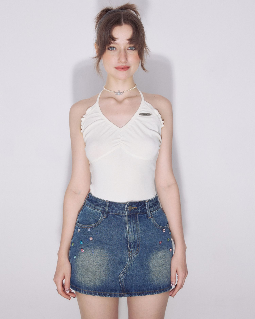 Drawstring Front Crop Cami Tops ZZF0225