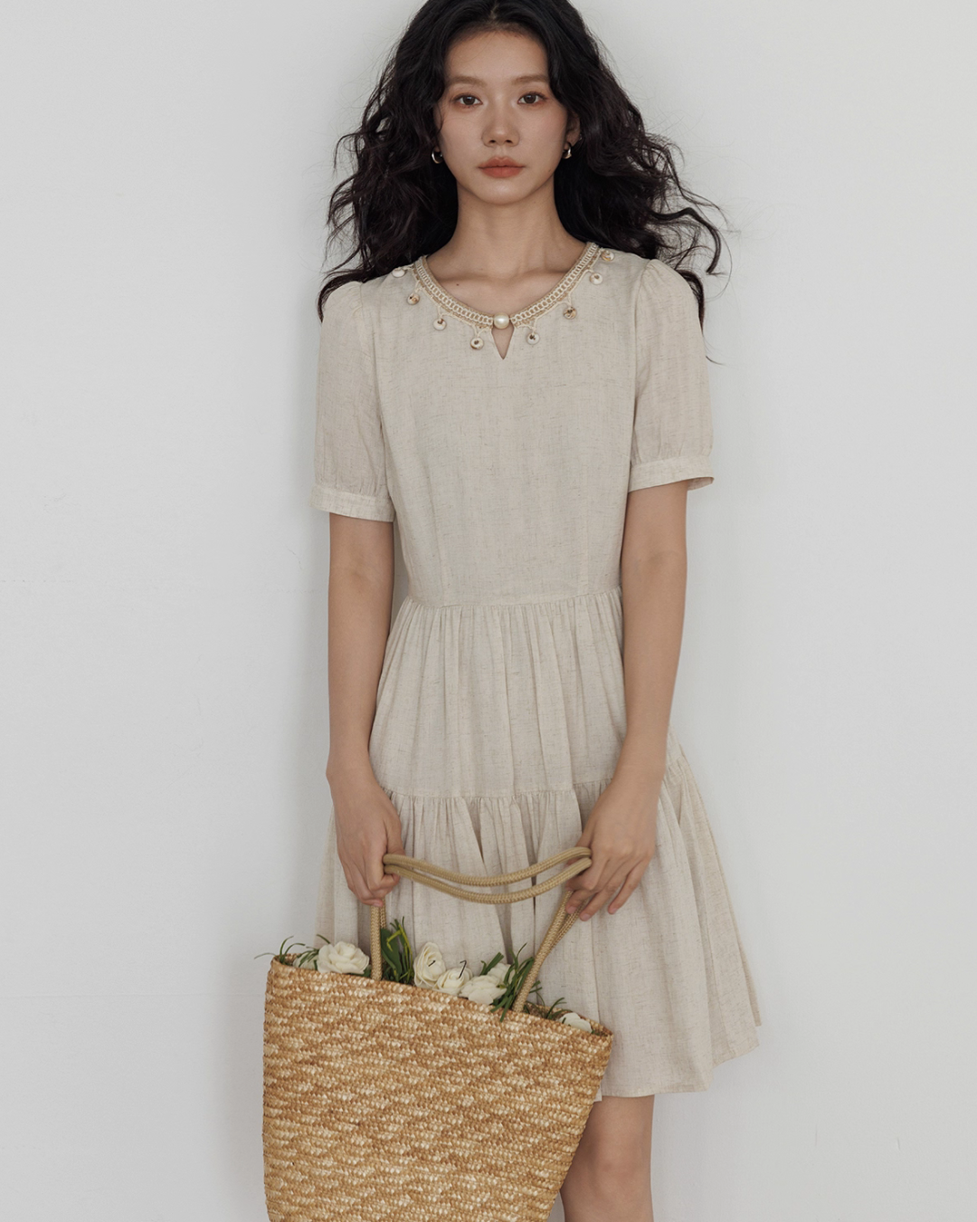 Round Neck Linen Dress VAS0131