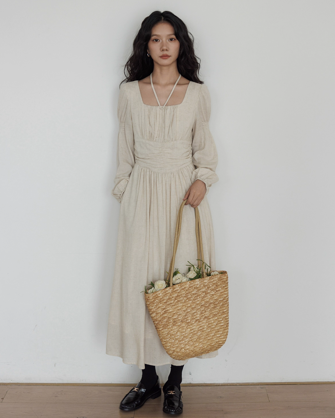 Linen Long-sleeve Slim Dress VAS0155
