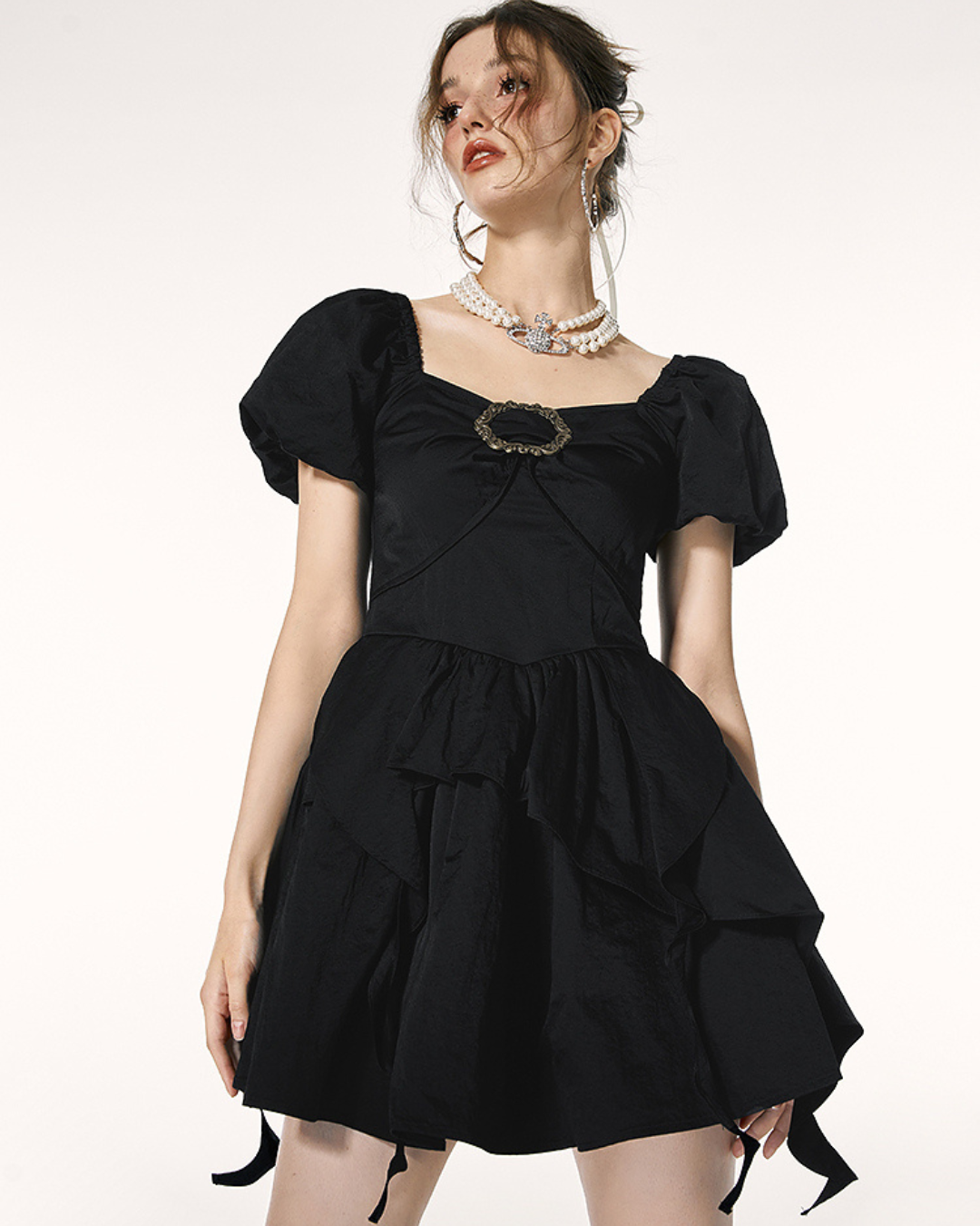 French Puff Sleeve Dress IMO0069