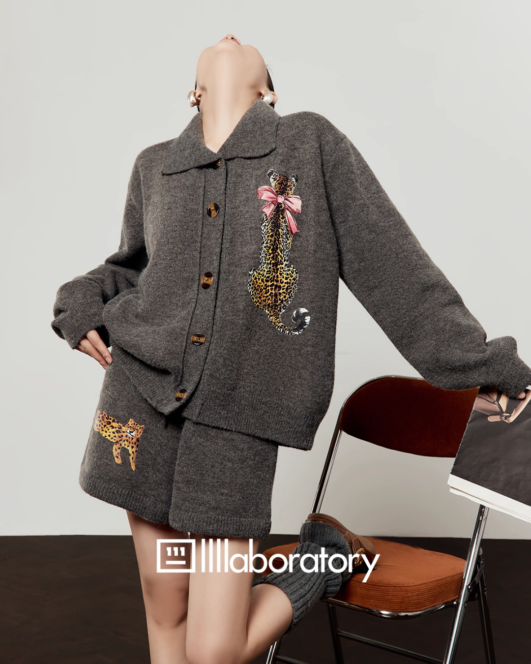 Leopard Print Knit Cardigan / Shorts LLA0552