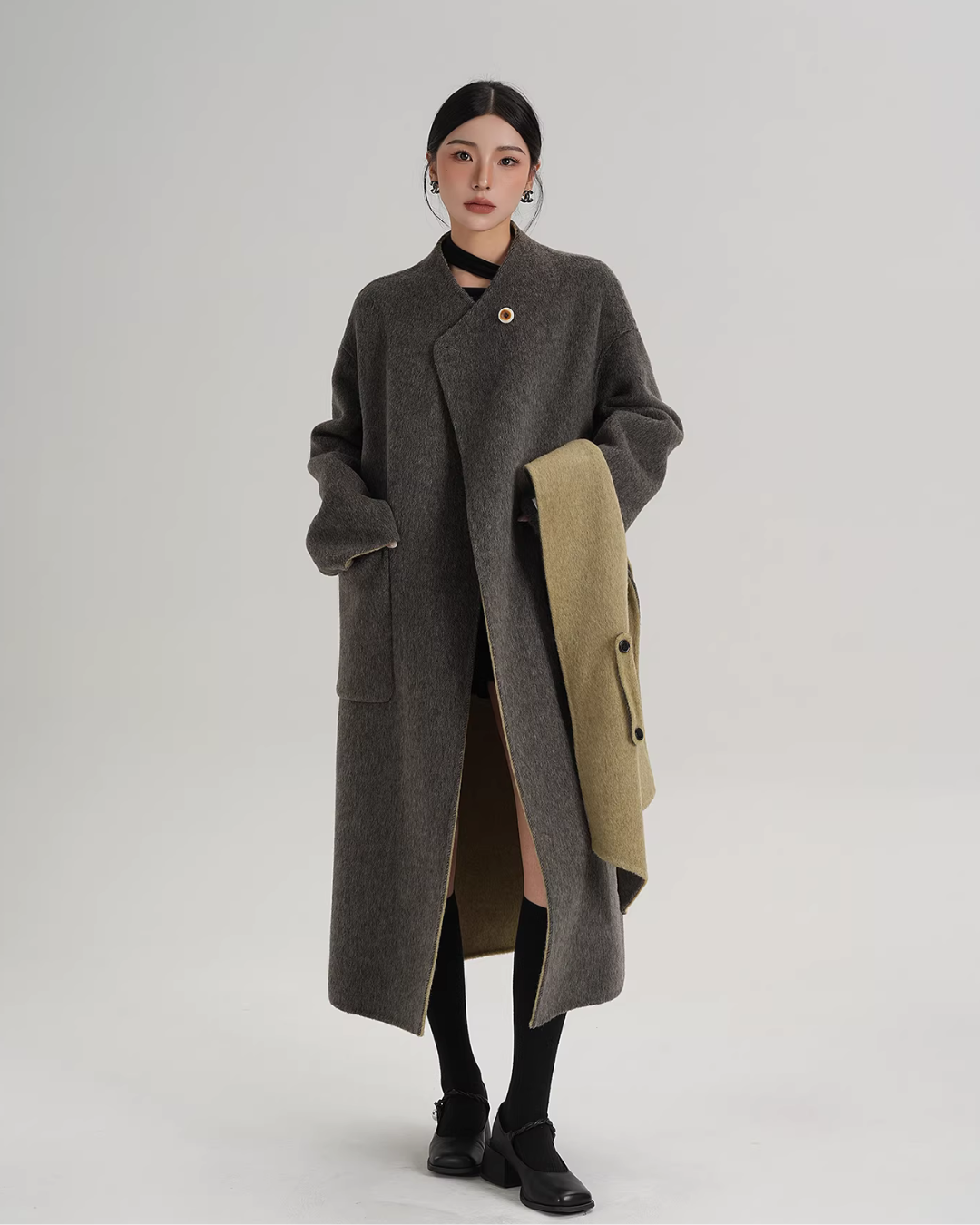 Scarf Collarless Coat SRS0412