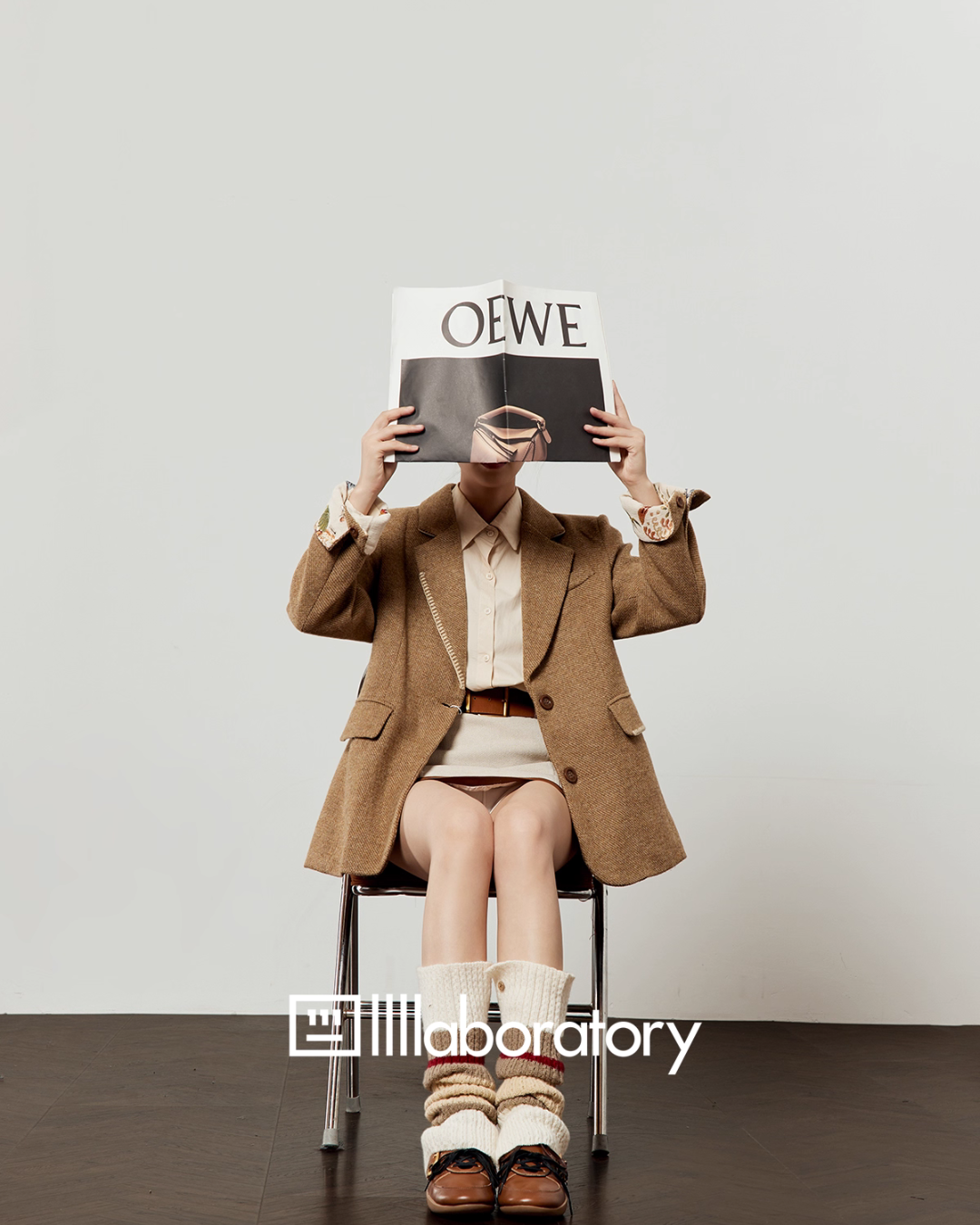 Retro Light Camel Jacket / Apricot Shirt / Mini Skirt LLA0541