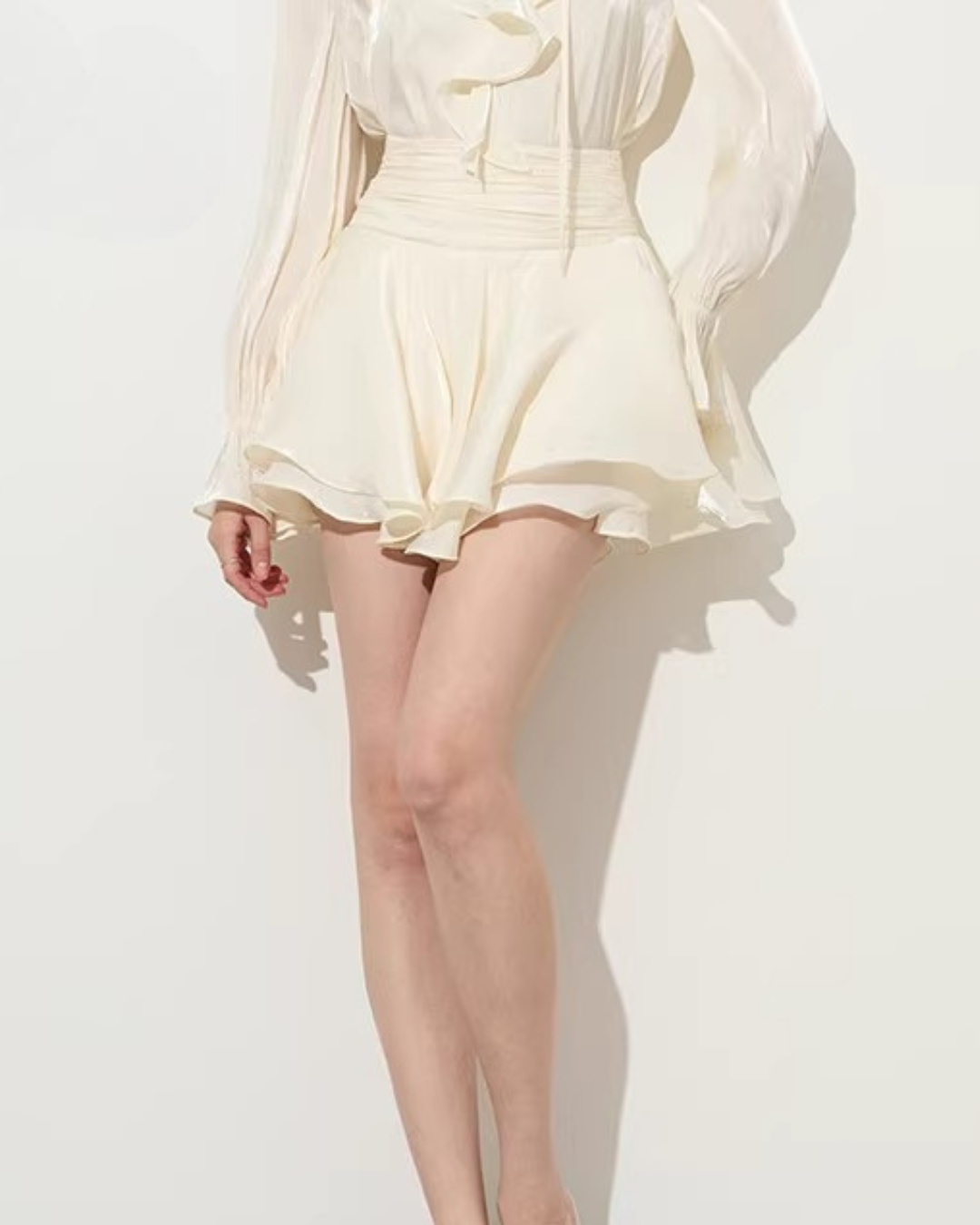 Ruffled Long-sleeve Top / Flared Mini Skirt DPY0076