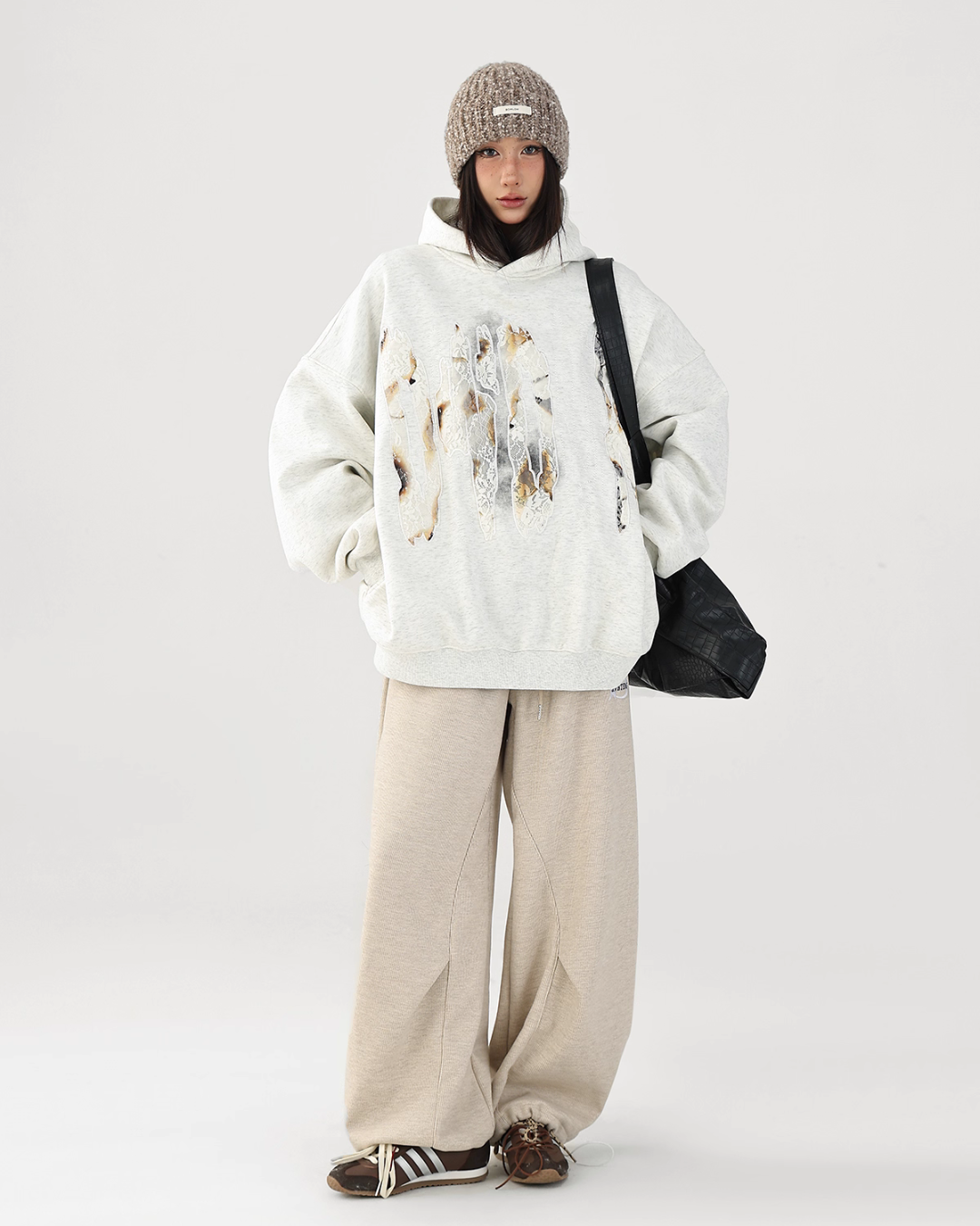 Lace Burnout Embroidered Hoodie ACS0342