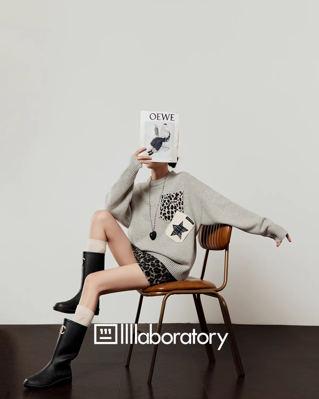 Leopard Round Neck Knit / Leopard Mini Skirt LLA0588