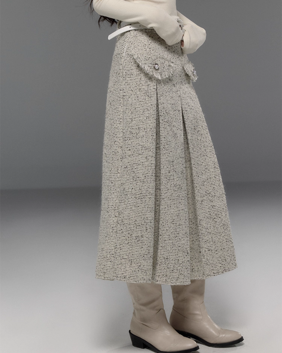 Tweed No-Collar Coat / Shorts / Knee Length Skirt TRK0006