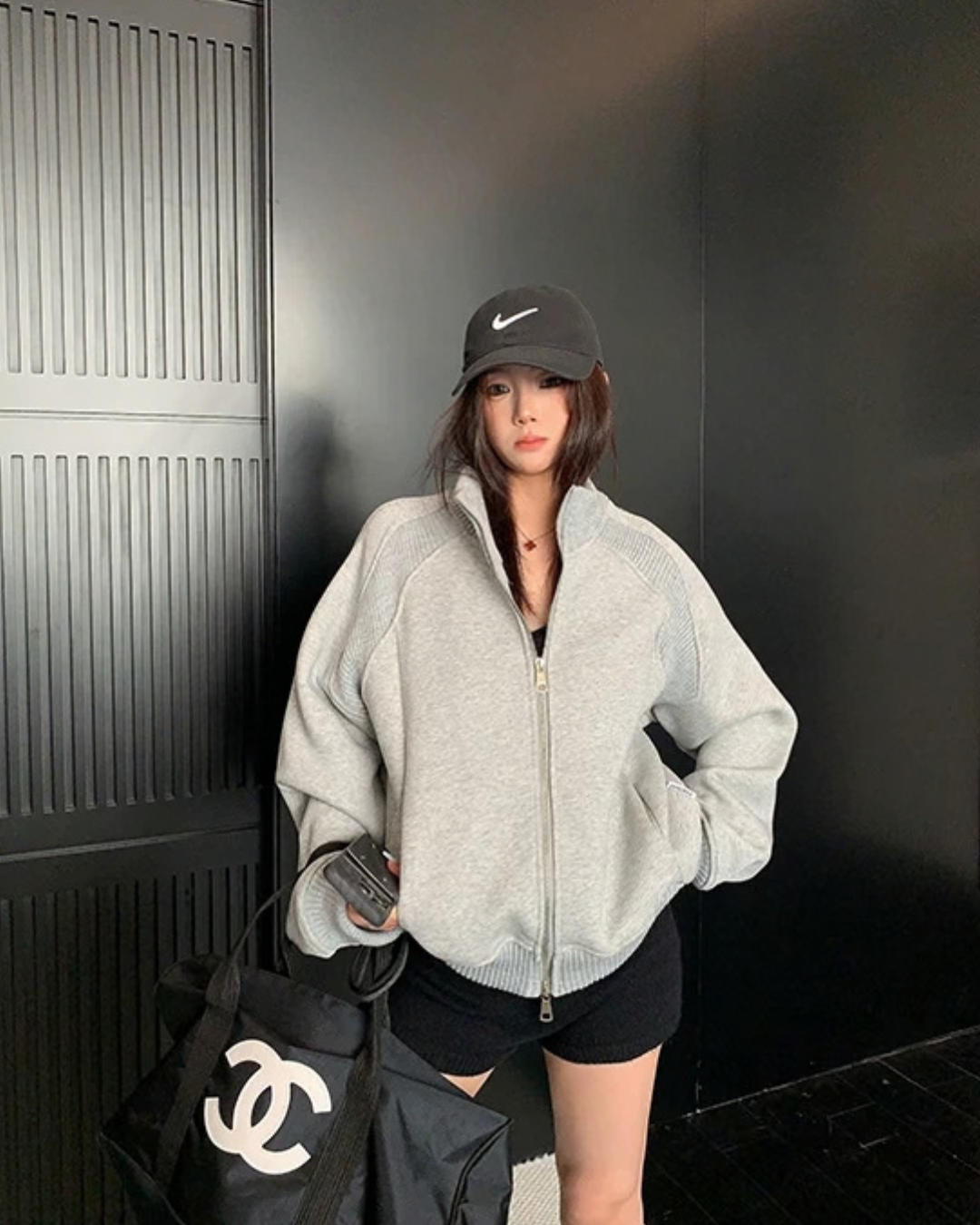 Rib-Knit Switch Zip-Up Blouson YLS1056