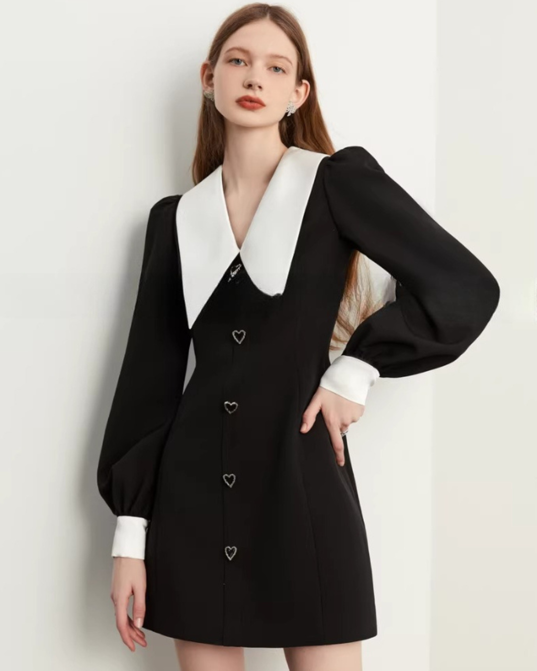Big Collar Heart Button Dress DPY0072