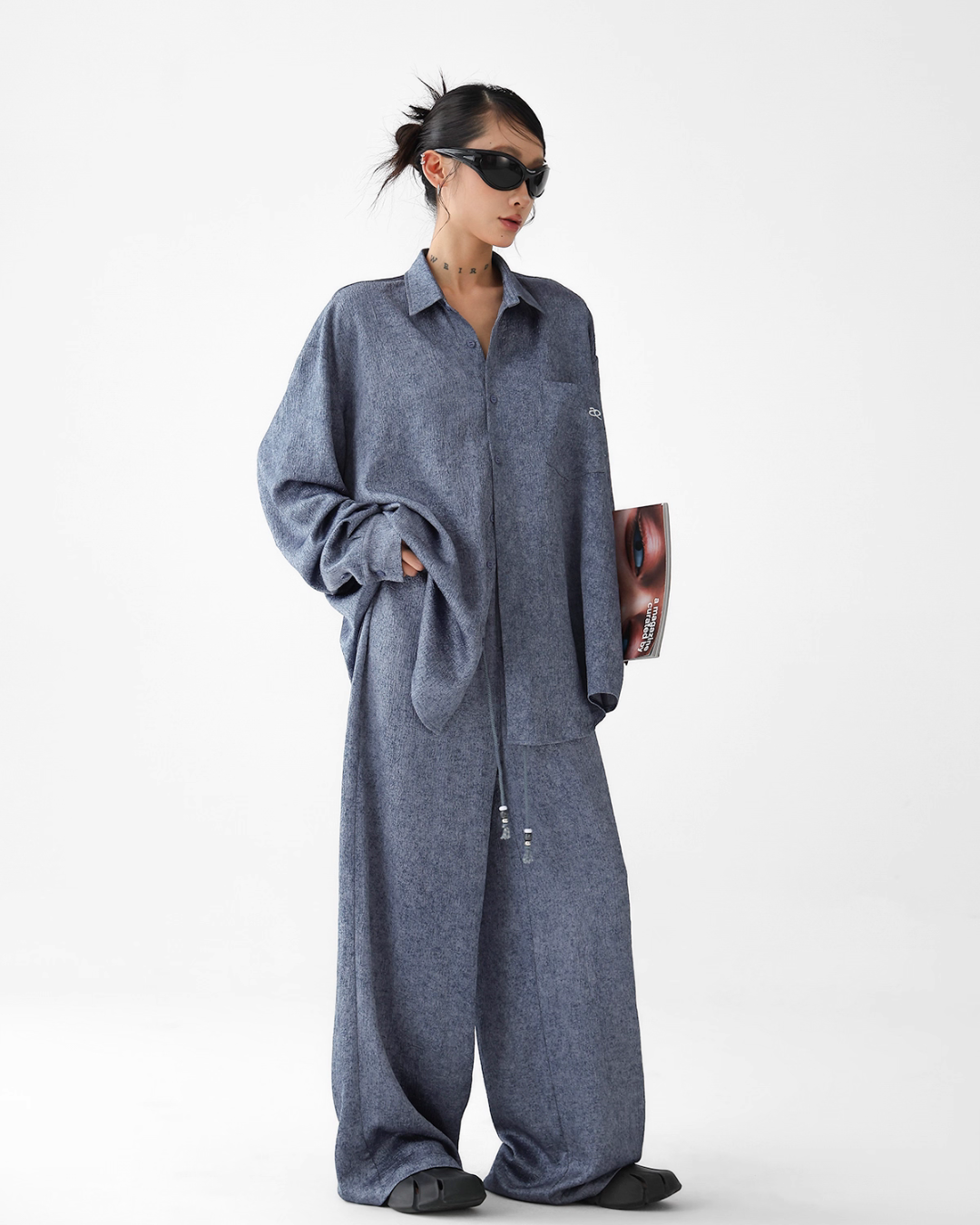 Dark Blue Drape Shirt / Waide Long Pants  ACS0264