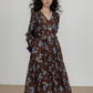V-Neck Linen Print Elegant Dress VAS0151