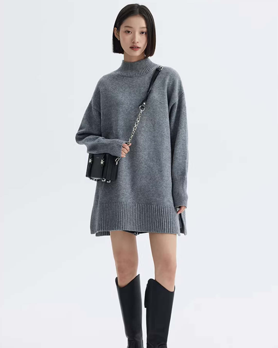 Mock Neck Knit Dress SHN0016
