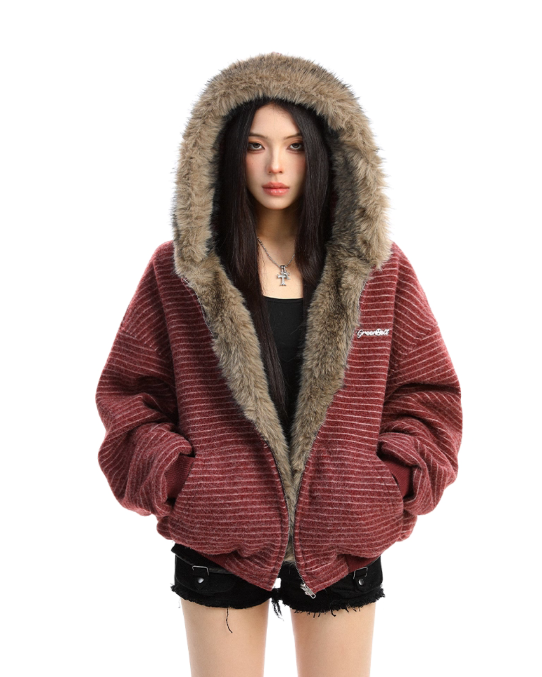 Inner Fur Thin Stripe Zip Hoodie BGS0032