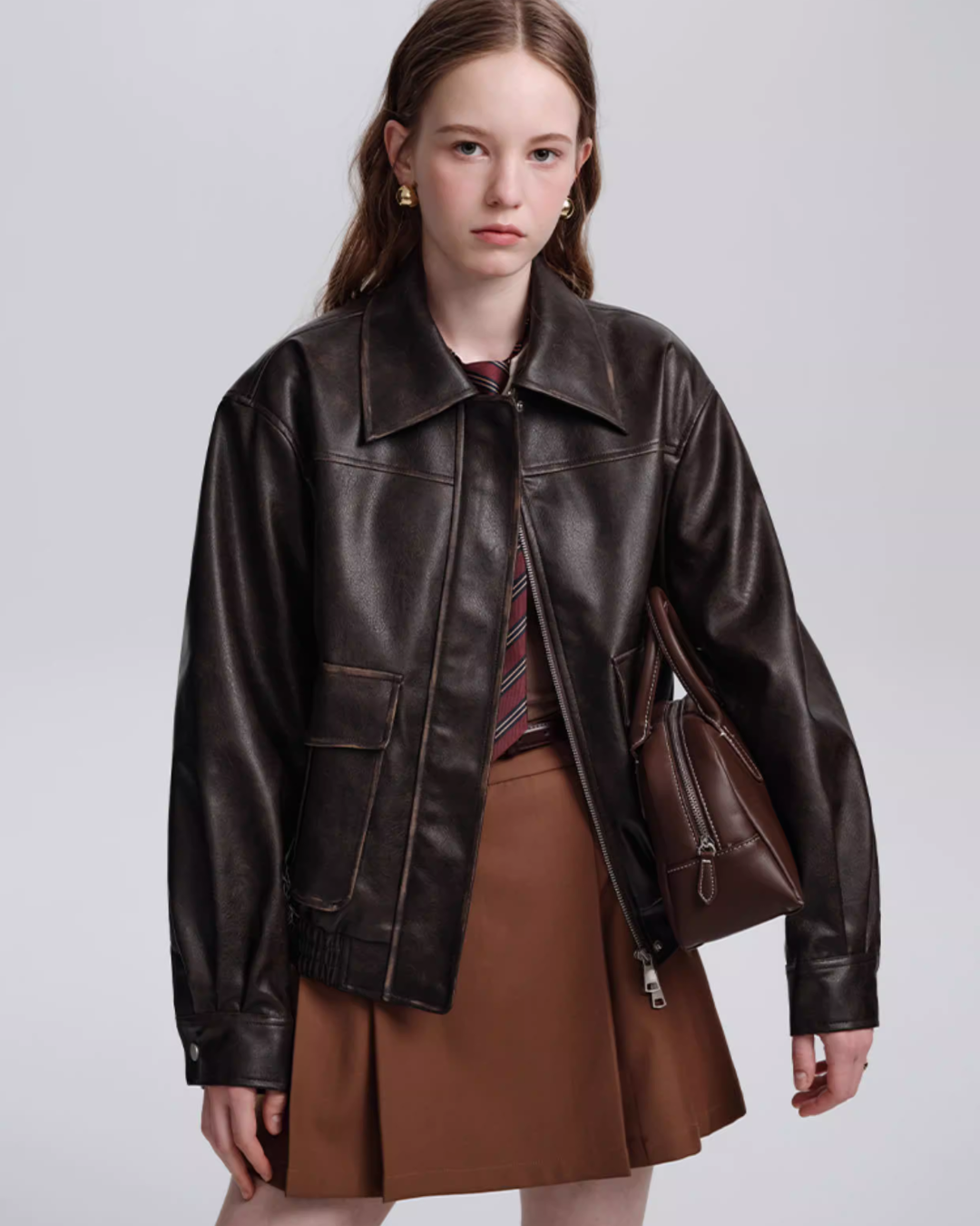 Retro Brown Leather Jacket DEP0003