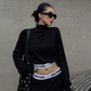 High Neck Long Sleeve Top / Mid Length Skirt ZRS0095