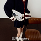 V-Neck Knit Cardigan/A-Line Mini Skirt LLA0579