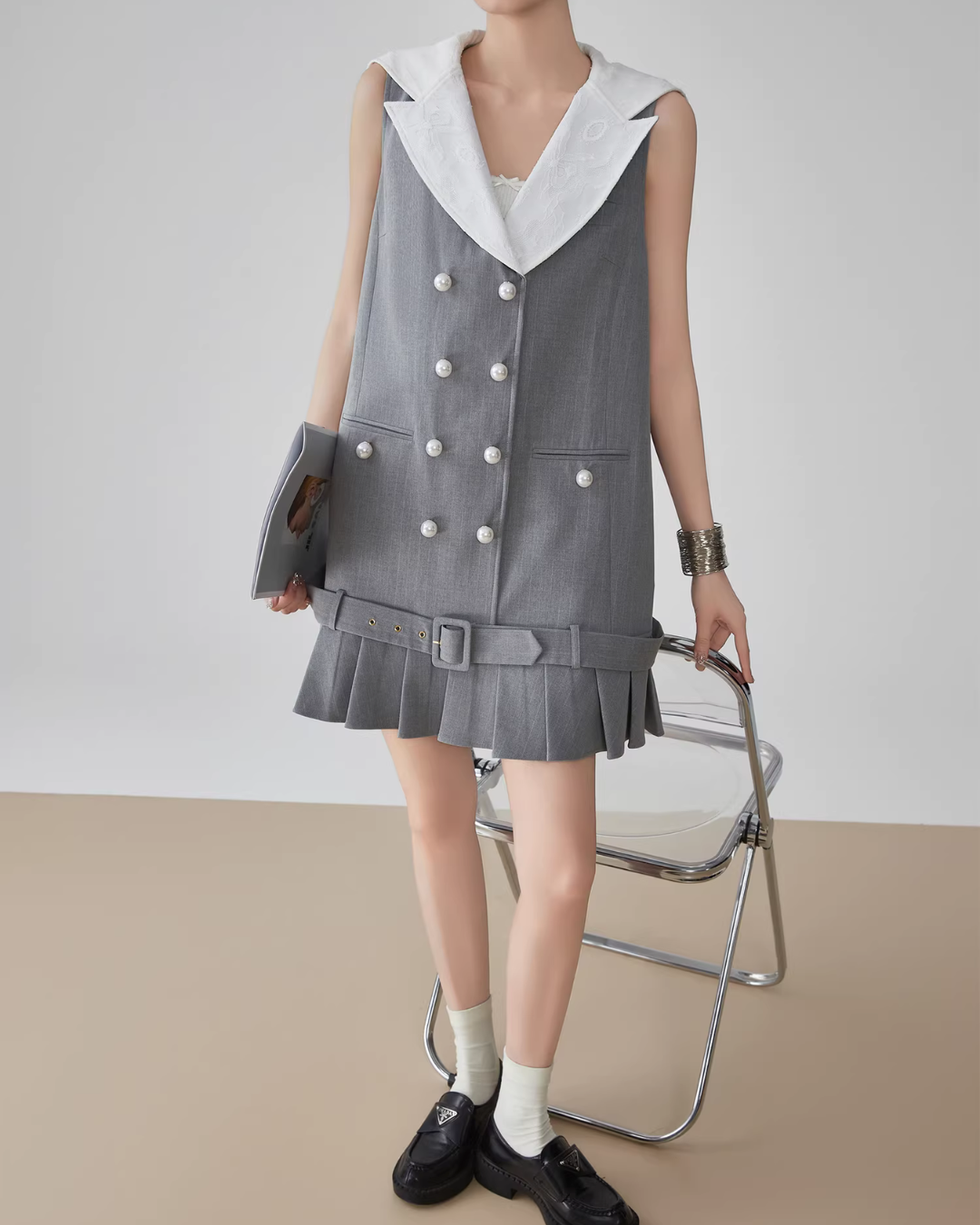 Double-Button Flare Mini Dress FER0093
